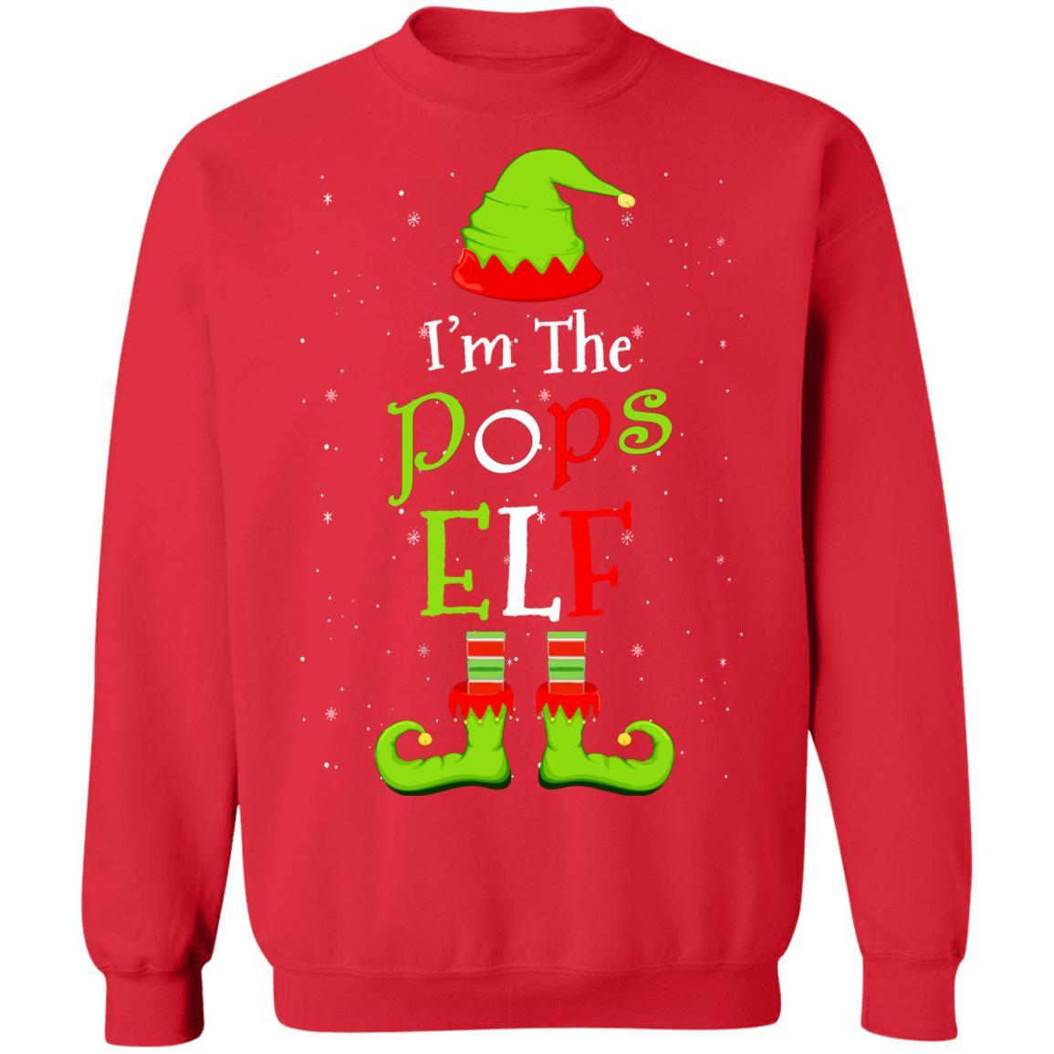 I'm The Pops Elf Family Matching Funny Christmas Group Gift-T-Shirt & Sweatshirt-Crewneck Sweatshirt-Red