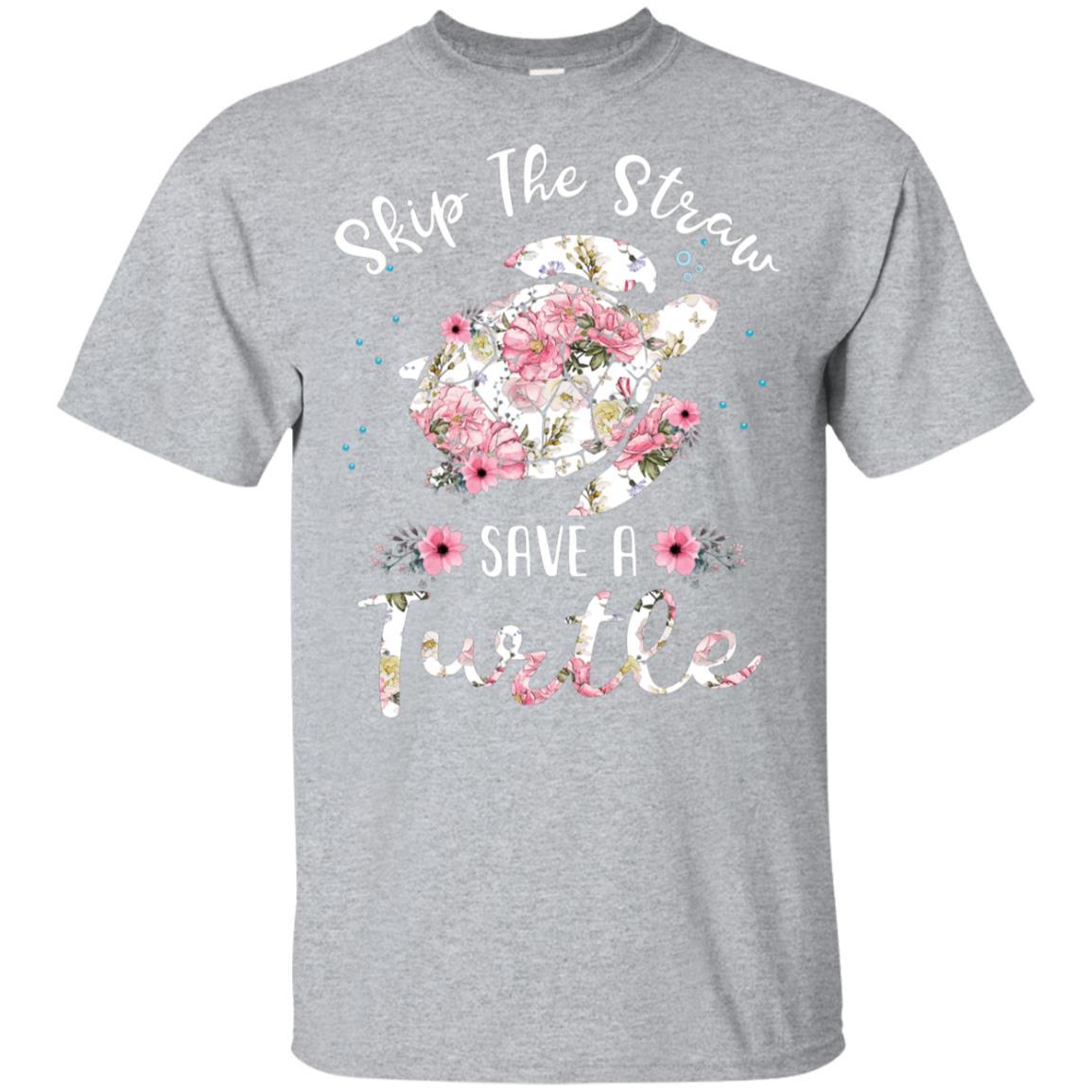 Flower Skip A Straw Save A Turtle Save Turtles-T-Shirt & Hoodie-Classic T-Shirt-Sport Grey