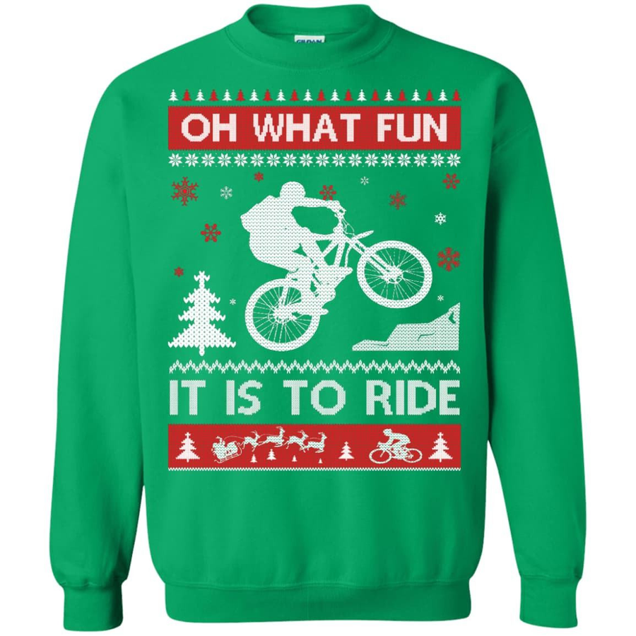 Bicycle Sweater Christmas Oh What Fun It Is To Ride-T-Shirt & Hoodie-Crewneck Sweatshirt-Irish Green