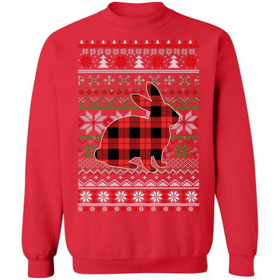 Rabbit Red Plaid Ugly Christmas Sweater Funny Gifts-T-Shirt & Sweatshirt-Crewneck Sweatshirt-Red