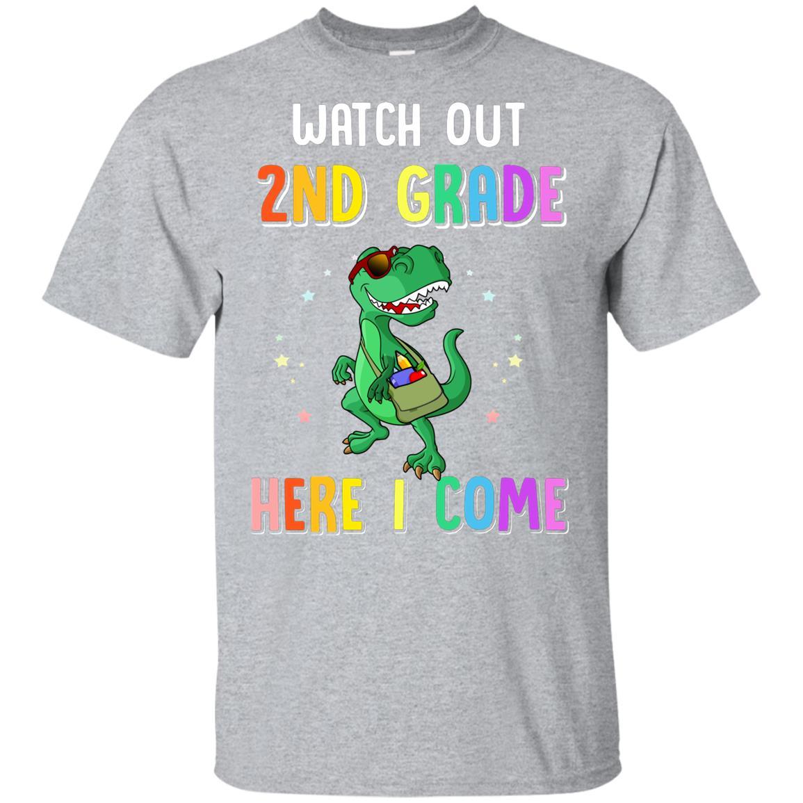 2nd Grade Here I Come Dinosaur Back To School Youth-Youth Shirt-Youth T-Shirt-Sport Grey