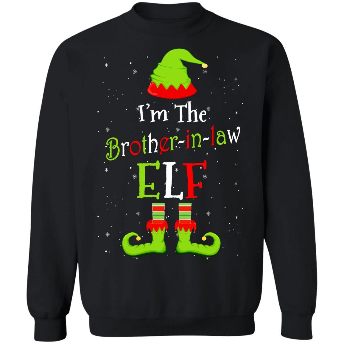 I'm The Brother-In-Law Elf Family Matching Funny Christmas Group Gift-T-Shirt & Sweatshirt-Crewneck Sweatshirt-Black
