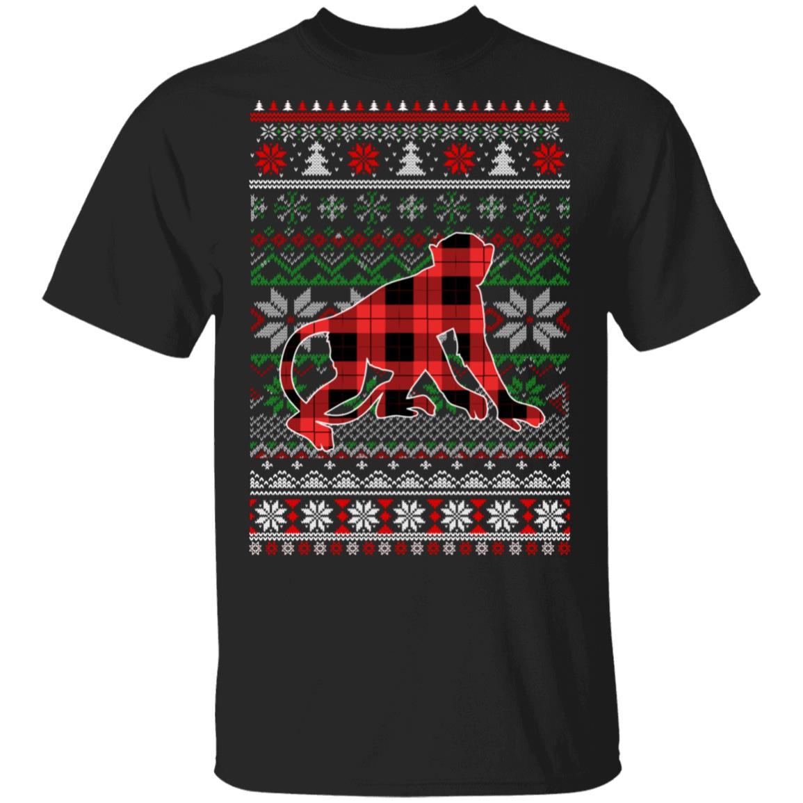 Monkey Red Plaid Ugly Christmas Sweater Funny Gifts
