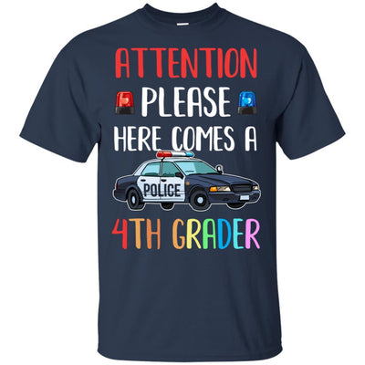 Kids First Day Of School 2021 4th Grade Police Attention Please Youth-T-Shirt & Hoodie-Youth T-Shirt-Navy
