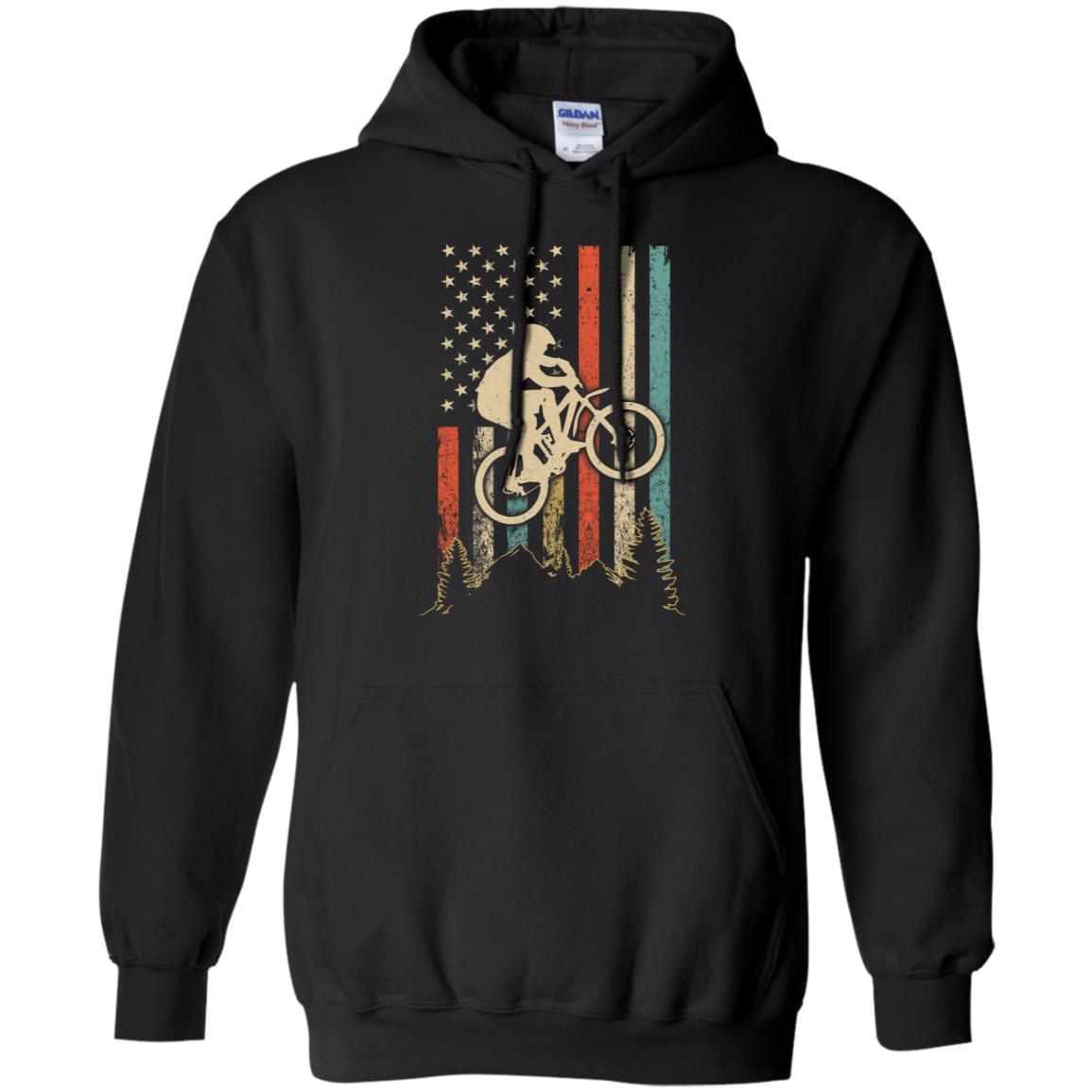 Vintage Mountain Bike US FLag Retro Biking Style MTB-T-Shirt & Hoodie-Pullover Hoodie-Black