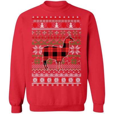 Llama Red Plaid Ugly Christmas Sweater Funny Gifts-T-Shirt & Sweatshirt-Crewneck Sweatshirt-Red