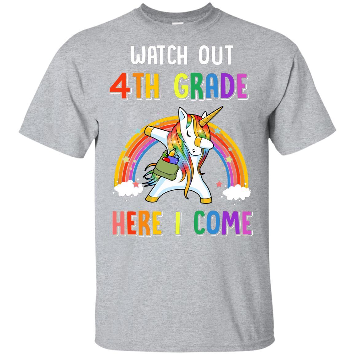 4th Grade Here I Come Unicorn Back To School Youth-Youth Shirt-Youth T-Shirt-Sport Grey
