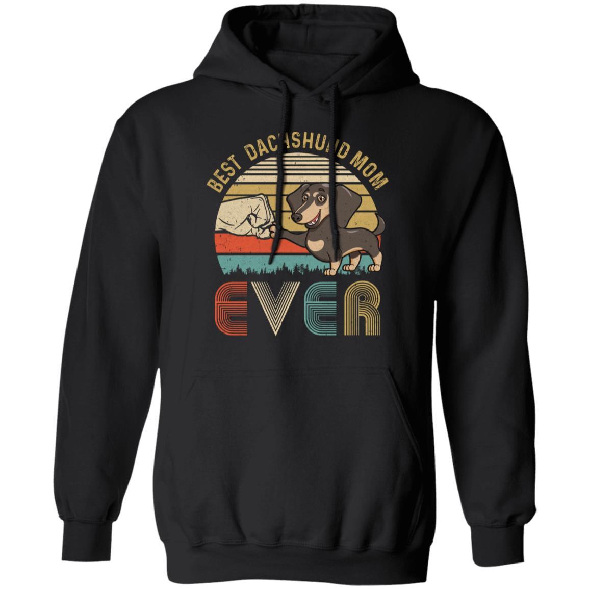 Vintage Best Dachshund Mom Ever Bump Fit Funny Mom Gifts-T-Shirt & Hoodie-Pullover Hoodie-Black