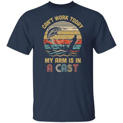 Vintage Fishing Tee Can't Work Today My Arm Is In A Cast-T-Shirt & Hoodie-Classic T-Shirt-Navy
