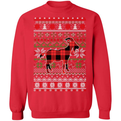 Goat Red Plaid Ugly Christmas Sweater Funny Gifts-T-Shirt & Sweatshirt-Crewneck Sweatshirt-Red