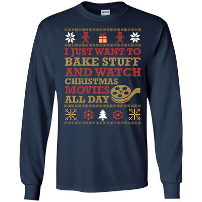 I Just Want To Bake Stuff And Watch Christmas Movie-T-Shirt & Hoodie-Long Sleeve T-Shirt-Navy