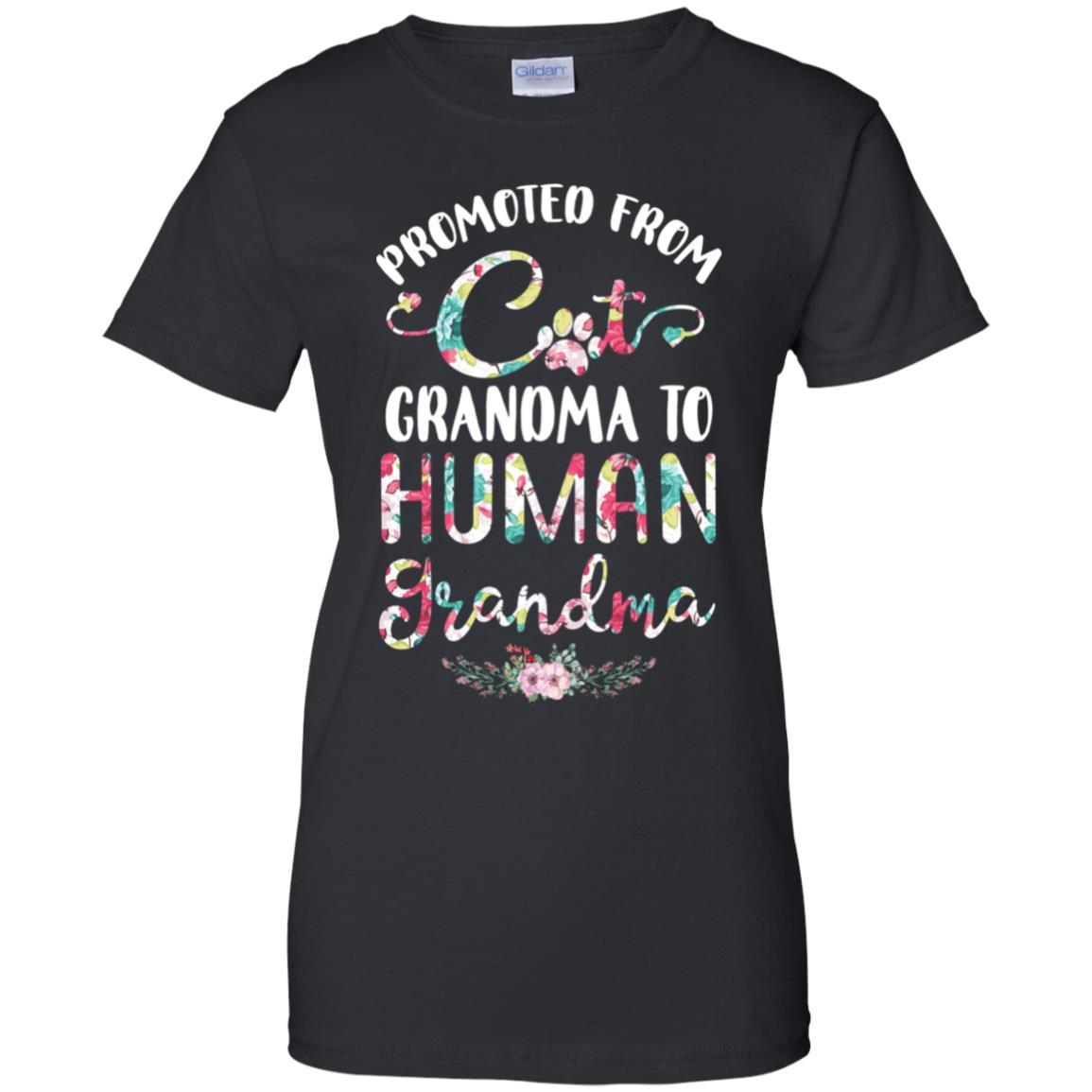 Floral Promoted From Cat Grandma To Human Grandma Gift-T-Shirt & Tank Top-Women's T-Shirt-Black