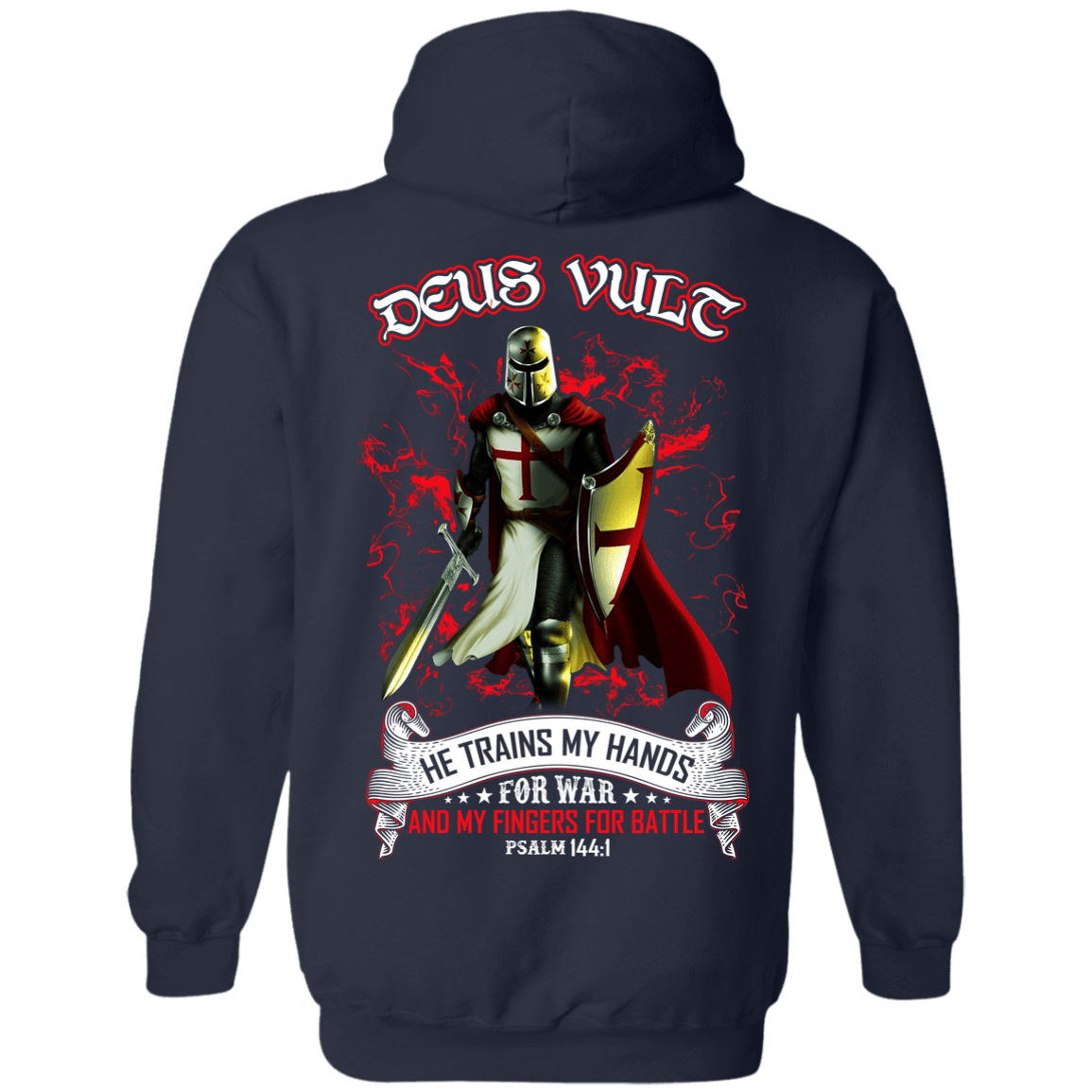 Knight Templar Deus Vult He Trains My Hands For War-T-Shirt & Hoodie-Pullover Hoodie-Navy