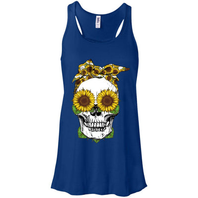 Skull Sunflower Floral Flowers Cute Gifts-T-Shirt & Tank Top-Women's Flowy Racerback Tank-True Royal