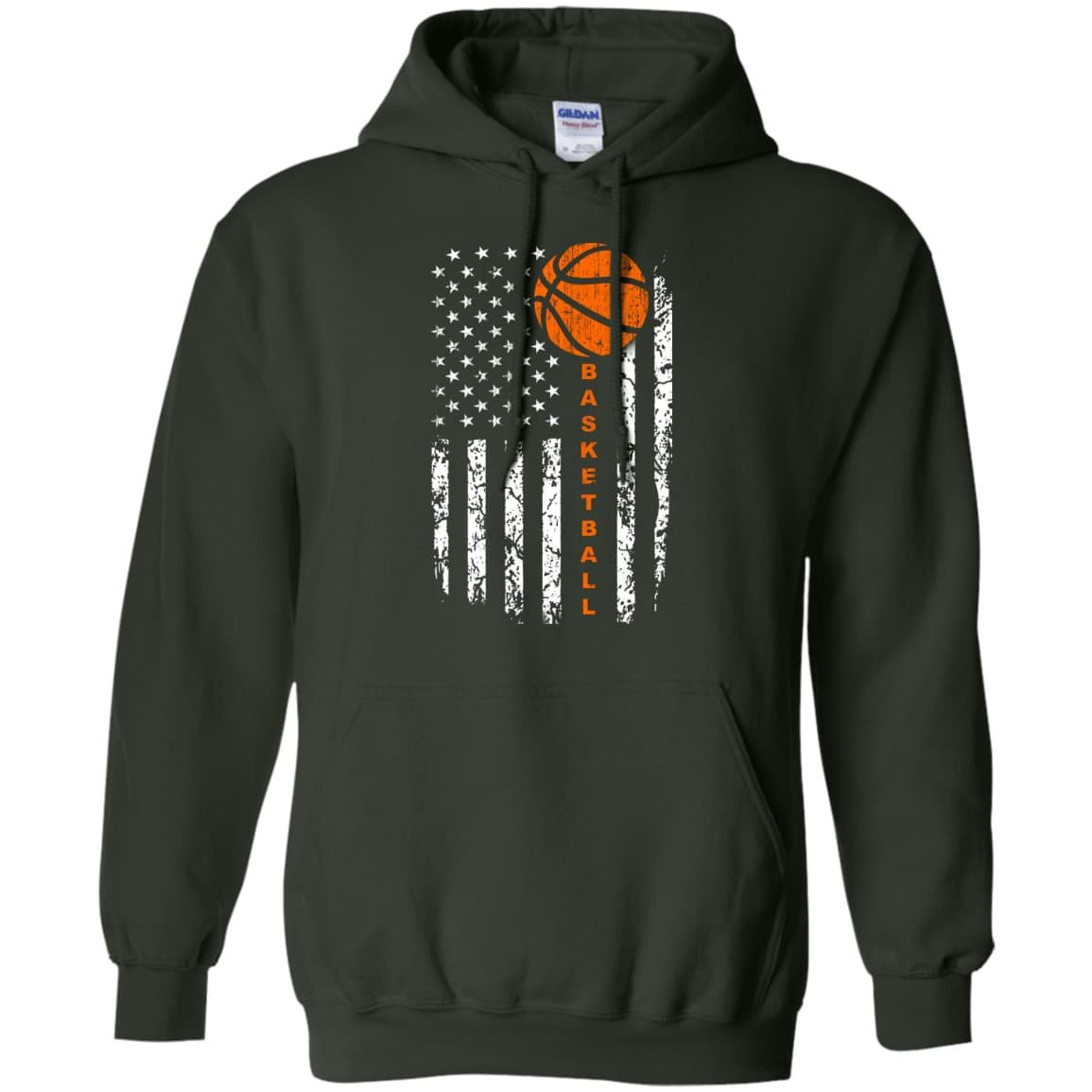 American Basketball Flag-T-Shirt & Hoodie-Pullover Hoodie-Forest Green