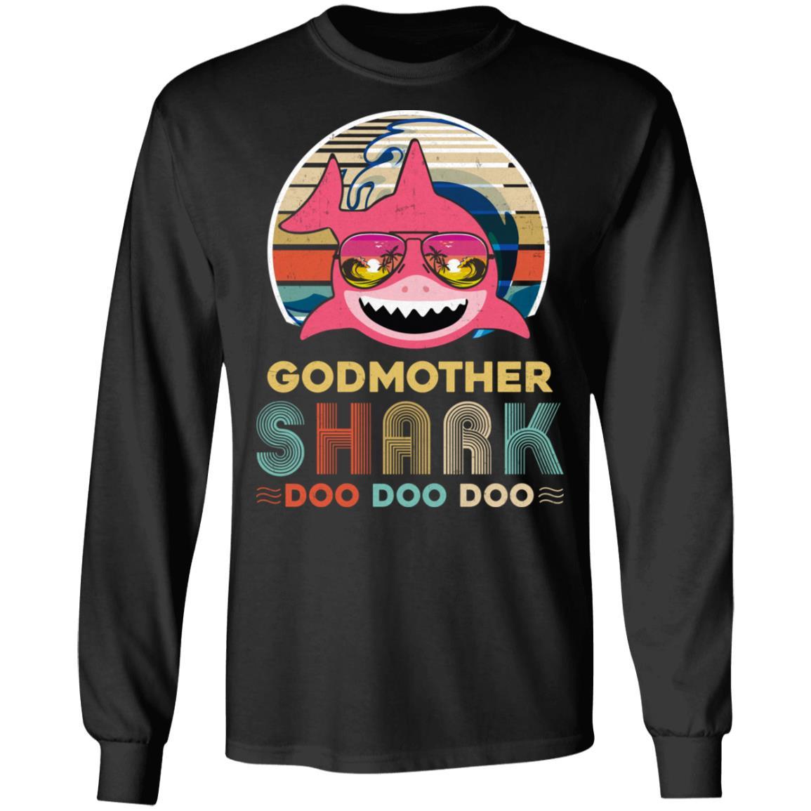 Retro Vintage Godmother Shark Doo Doo Doo-T-Shirt & Hoodie-Long Sleeve T-Shirt-Black