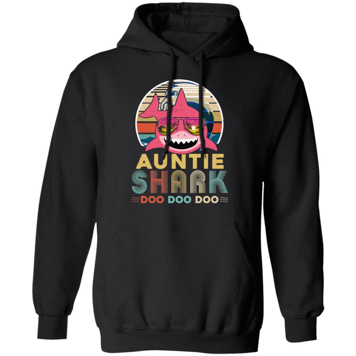 Retro Vintage Auntie Shark Doo Doo Doo-T-Shirt & Hoodie-Pullover Hoodie-Black