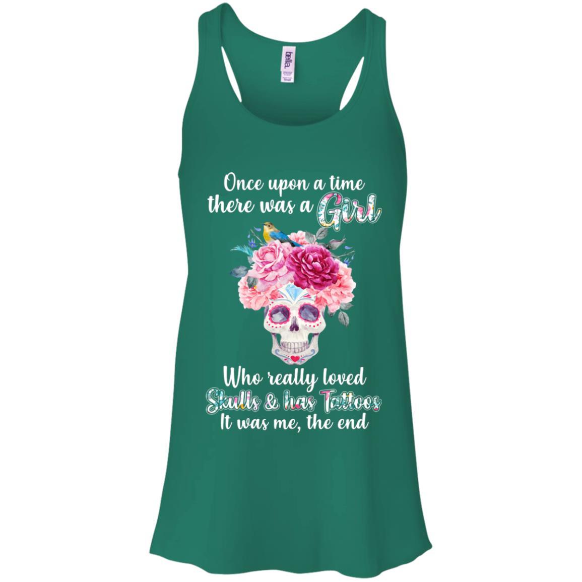 Once Upon A Time There Was A Girl Loved Skulls Tattoos-T-Shirt & Tank Top-Women's Flowy Racerback Tank-Kelly Green