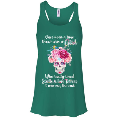 Once Upon A Time There Was A Girl Loved Skulls Tattoos-T-Shirt & Tank Top-Women's Flowy Racerback Tank-Kelly Green