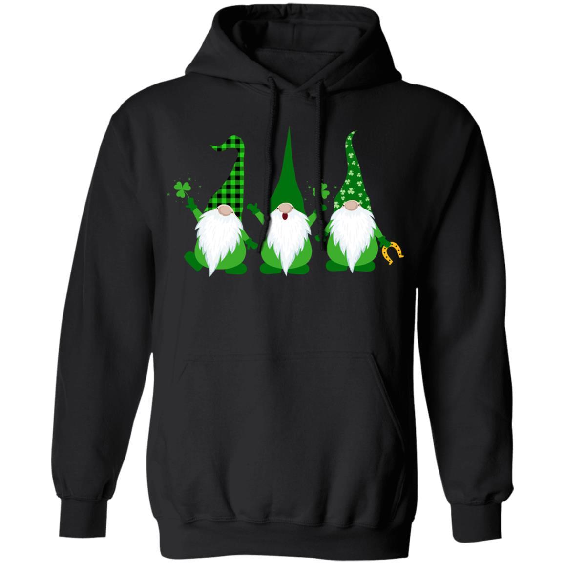 Three Gnomes Holding Shamrocks St Patricks Day Boys Girls-T-Shirt & Hoodie-Pullover Hoodie-Black