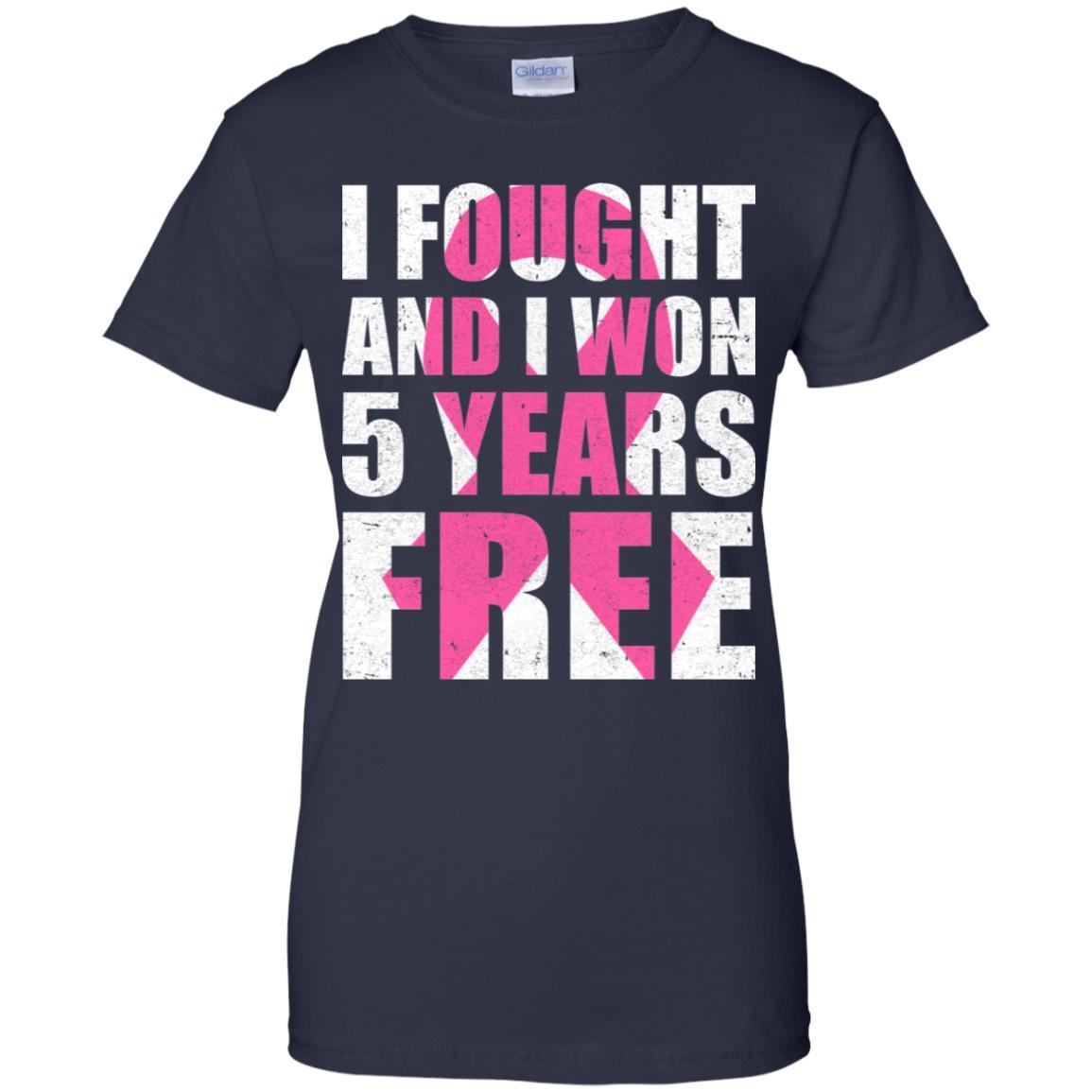 I Fought An I Won 5 Years Free Fight Support Breast Cancer-T-Shirt & Hoodie-Women's T-Shirt-Navy