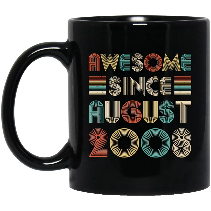 Awesome Since August 2008 Vintage 13th Birthday Gifts Youth Mug-Coffee Mug-BM11OZ 11 oz. Black Mug-Black