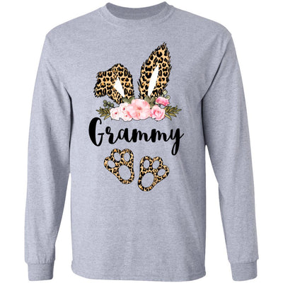 Flower Leopard Bunny Grammy Easter Day Women Gifts-T-Shirt & Hoodie-Long Sleeve T-Shirt-Sport Grey