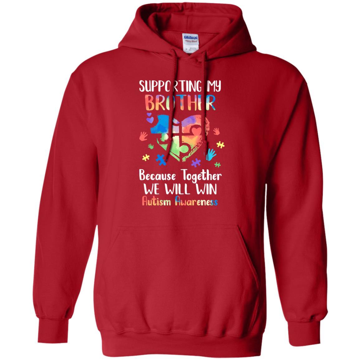 Supporting My Brother Puzzle Autism Awareness Month-T-Shirt & Hoodie-Pullover Hoodie-Red