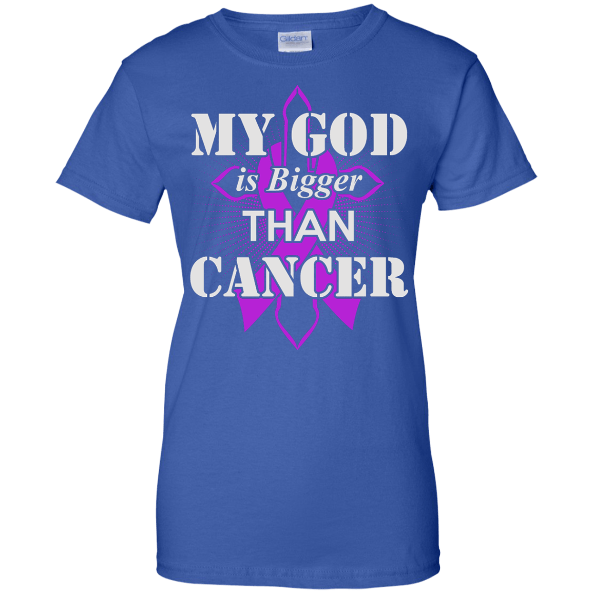 My God Is Bigger Than Cancer Violet Awareness Ribbon-T-Shirt & Hoodie-Women's T-Shirt-Royal