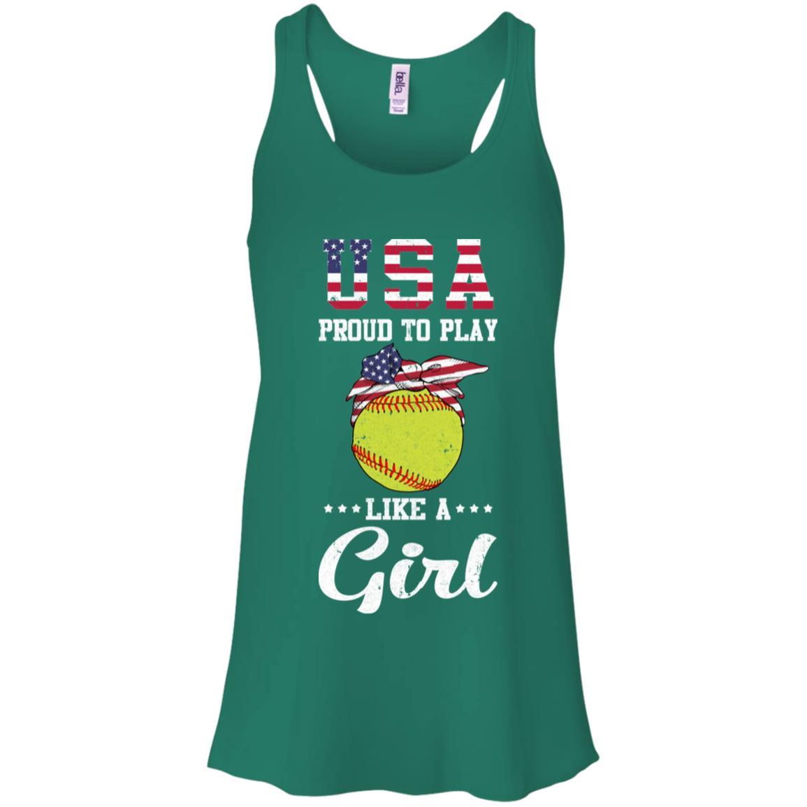 Usa Proud To Play Like A Girl Softball-T-Shirt & Tank Top-Women's Flowy Racerback Tank-Kelly Green