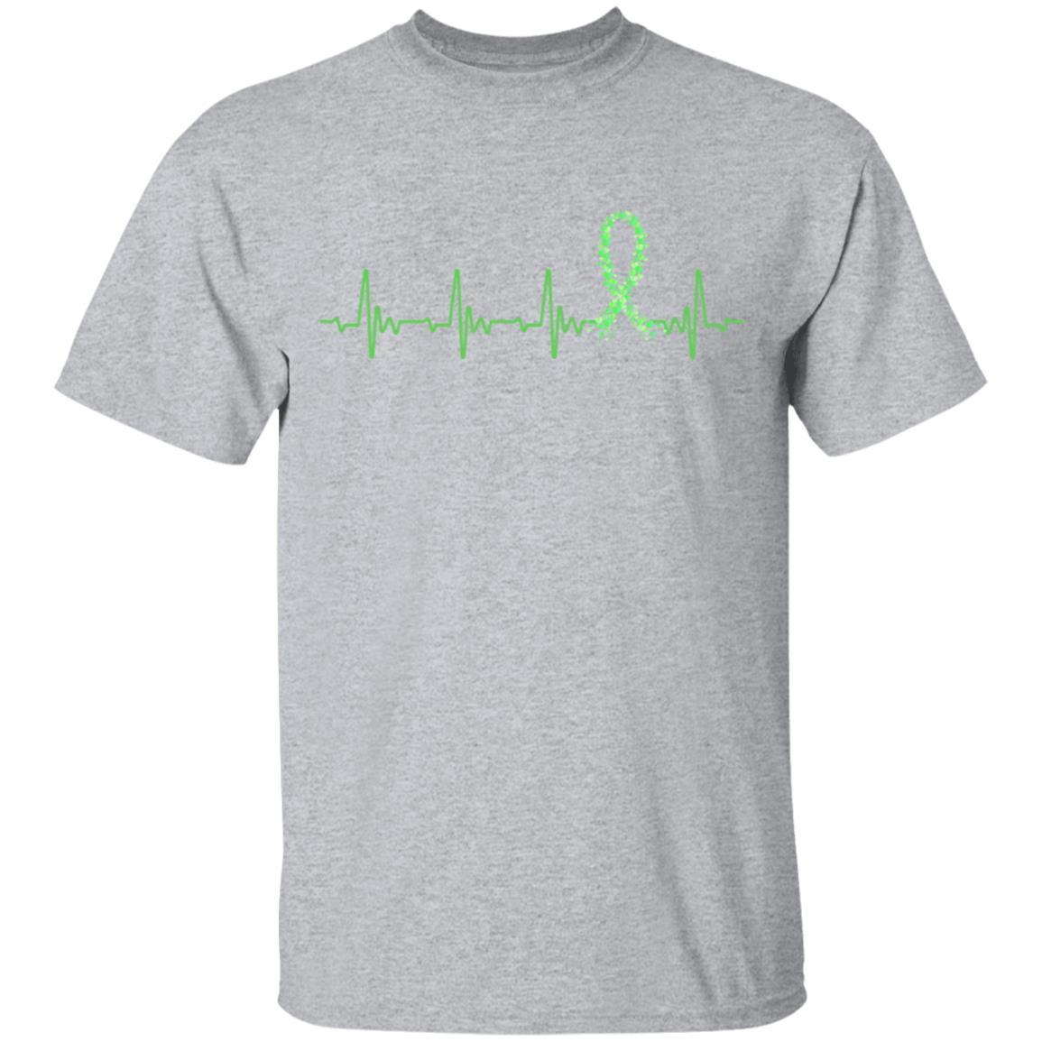 Kidney Disease Liver Cancer Awareness Green Ribbon Heartbeat-T-Shirt & Hoodie-Classic T-Shirt-Sport Grey