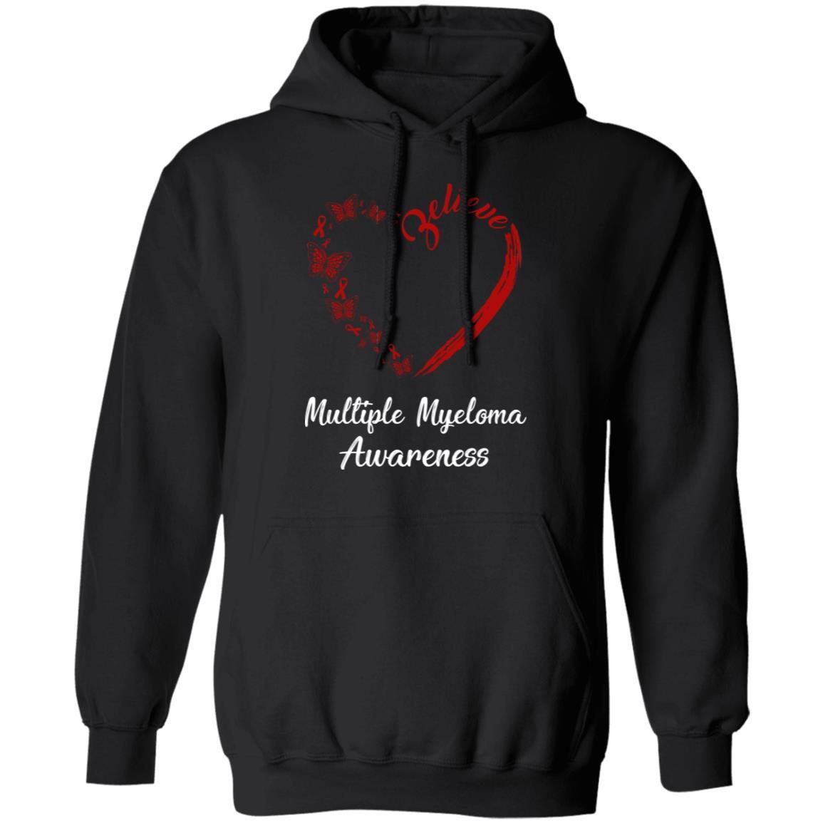 Butterfly Believe Multiple Myeloma Awareness Ribbon Gifts-T-Shirt & Hoodie-Pullover Hoodie-Black