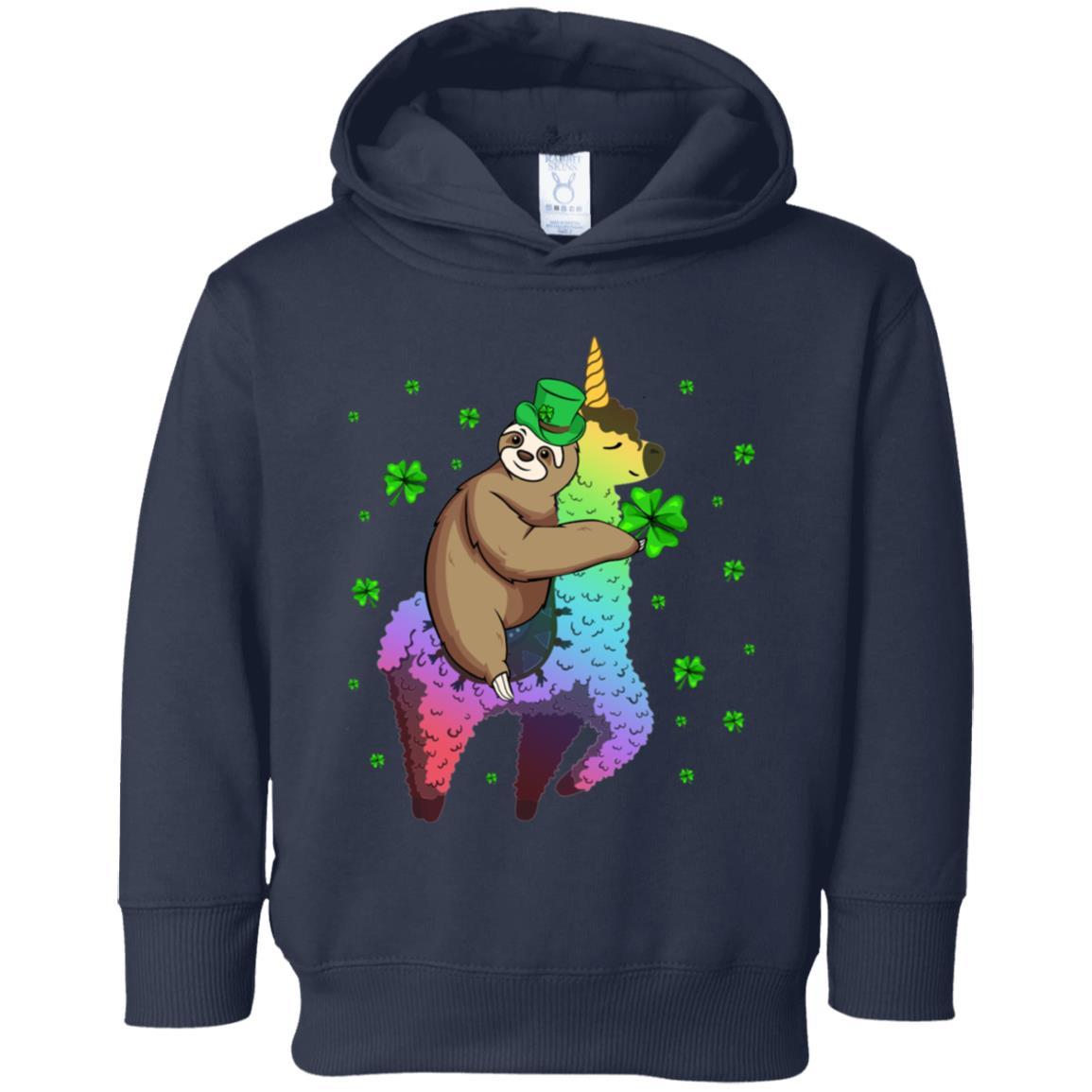 Leprechaun Sloth Riding Llama Unicorn St Patricks Day Youth-Youth Shirt-Toddler Fleece Hoodie-Navy