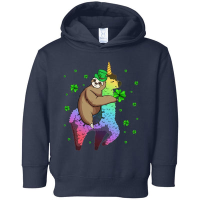 Leprechaun Sloth Riding Llama Unicorn St Patricks Day Youth-Youth Shirt-Toddler Fleece Hoodie-Navy