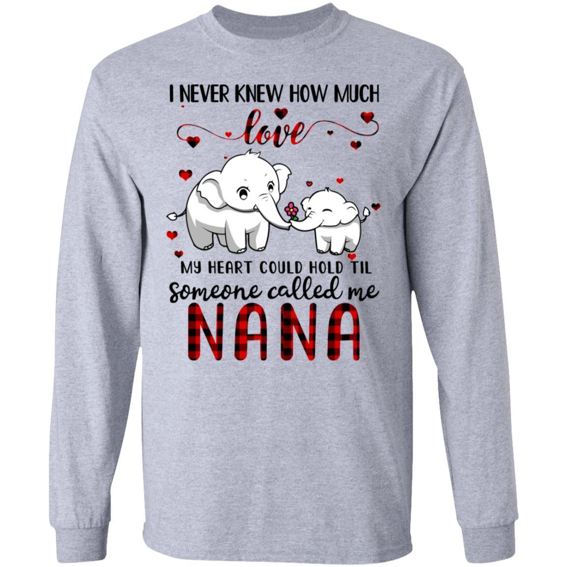 Someone Called Me Nana Elephant Red Plaid Mother's Day-T-Shirt & Hoodie-Long Sleeve T-Shirt-Sport Grey