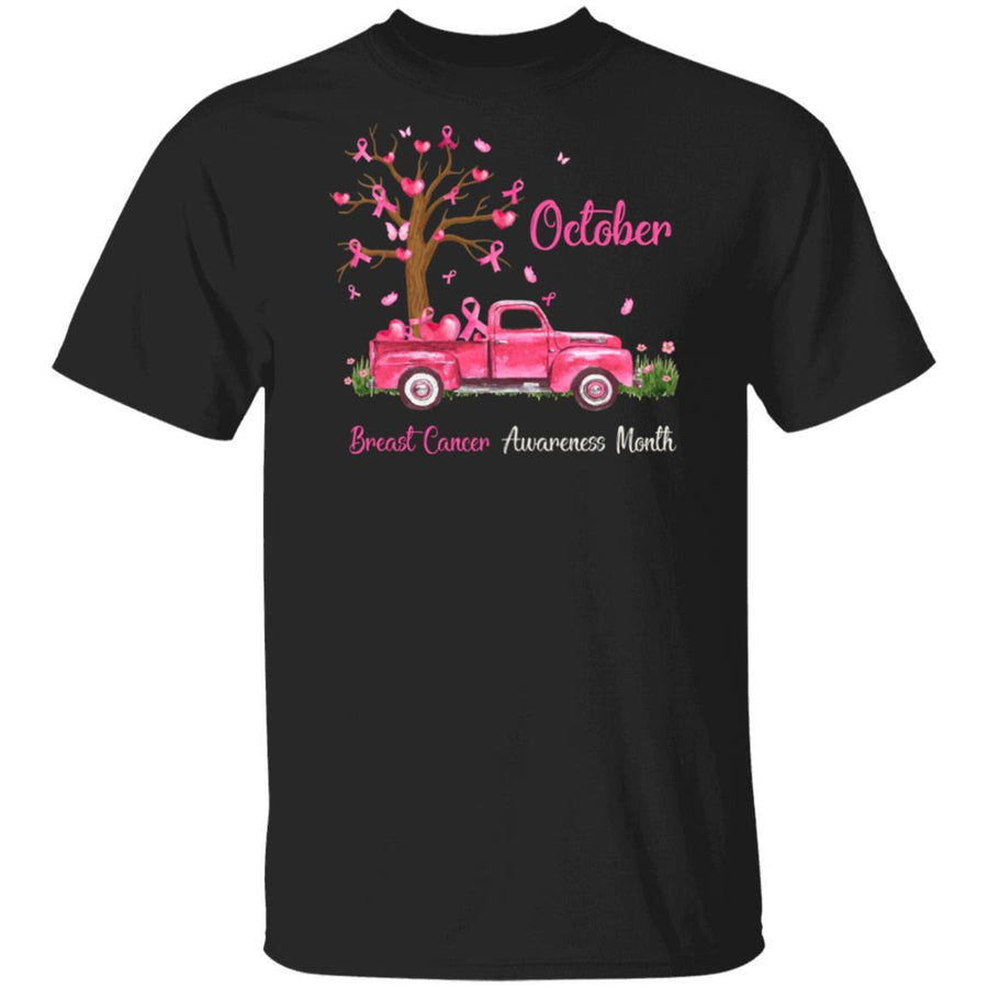 Pink Truck Pumpkin October Breast Cancer Awareness Month-T-Shirt & Hoodie-Classic T-Shirt-Black