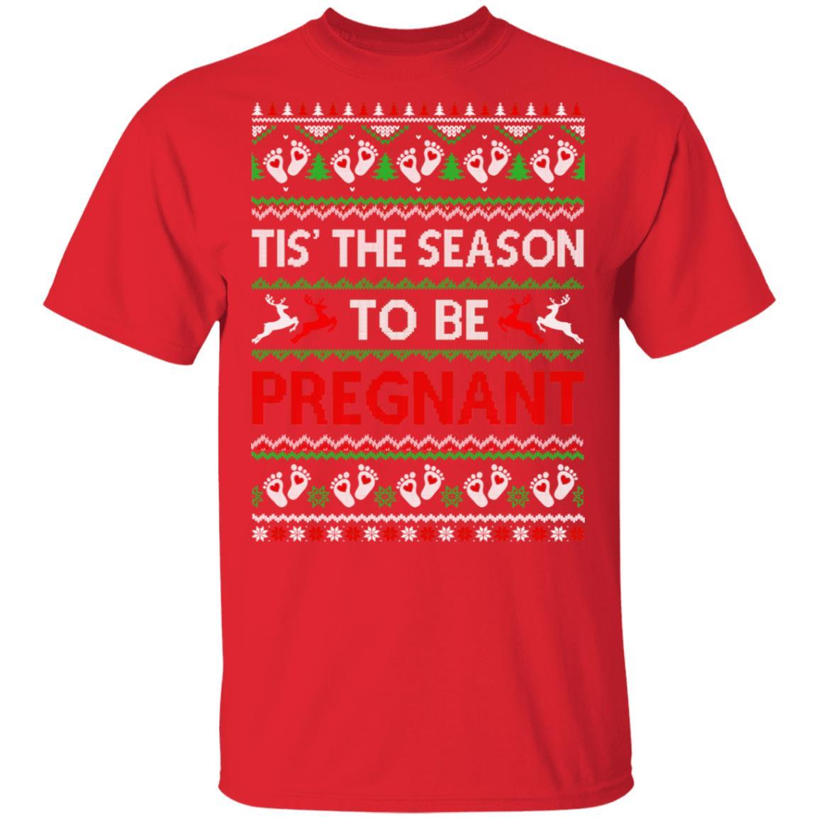 Tis The Season Christmas Pregnancy Announcemen Ugly Sweater-T-Shirt & Sweatshirt-Classic T-Shirt-Red