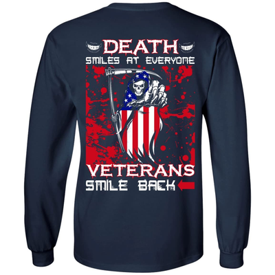 Death Smiles At Everyone Veterans Smile Back-T-Shirt & Hoodie-Long Sleeve T-Shirt-Navy