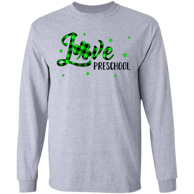 St Patricks Day Gift Preschool Teacher Plaid Shamrock-T-Shirt & Hoodie-Long Sleeve T-Shirt-Sport Grey