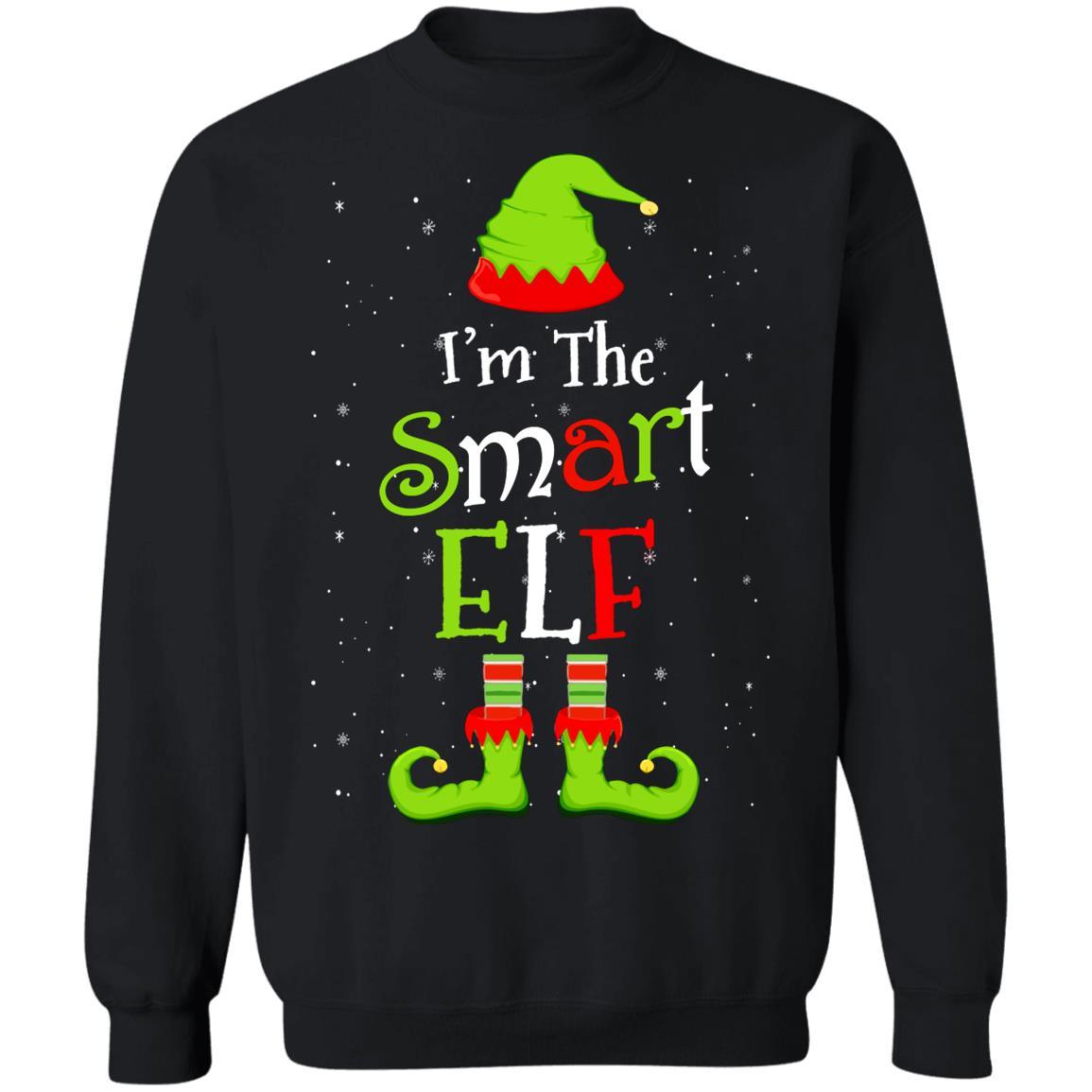 I'm The Smart Elf Family Matching Funny Christmas Group Gift-T-Shirt & Sweatshirt-Crewneck Sweatshirt-Black