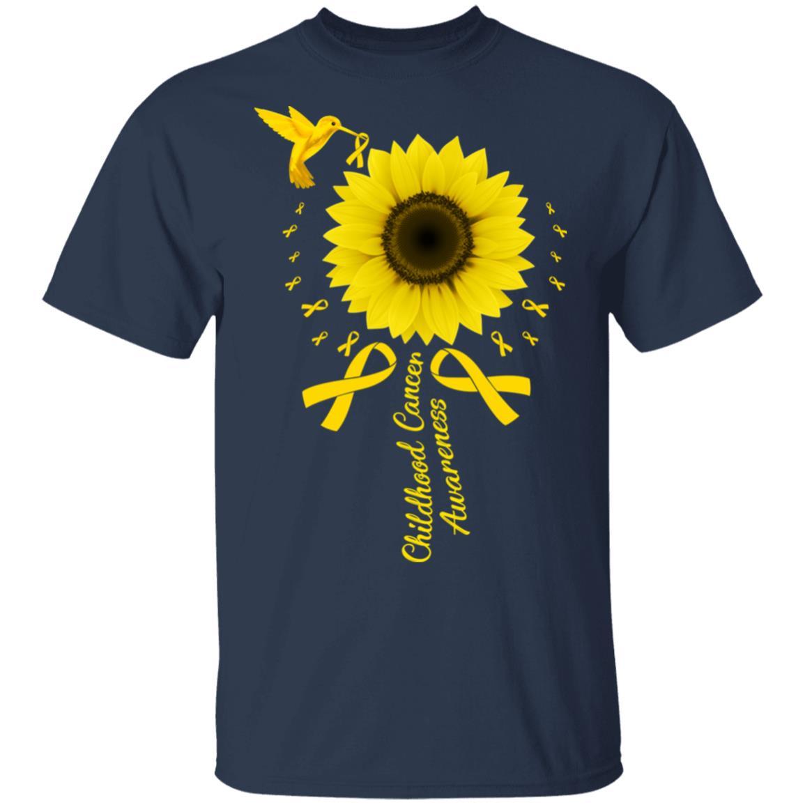 Hummingbird Sunflower Gold Ribbon Childhood Cancer Awareness-T-Shirt & Hoodie-Classic T-Shirt-Navy
