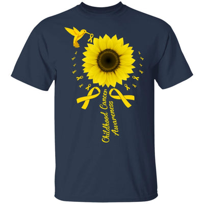 Hummingbird Sunflower Gold Ribbon Childhood Cancer Awareness-T-Shirt & Hoodie-Classic T-Shirt-Navy