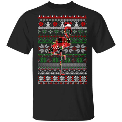 Red Plaid Buffalo Flamingo Pajamas Christmas Sweater-T-Shirt & Sweatshirt-Classic T-Shirt-Black