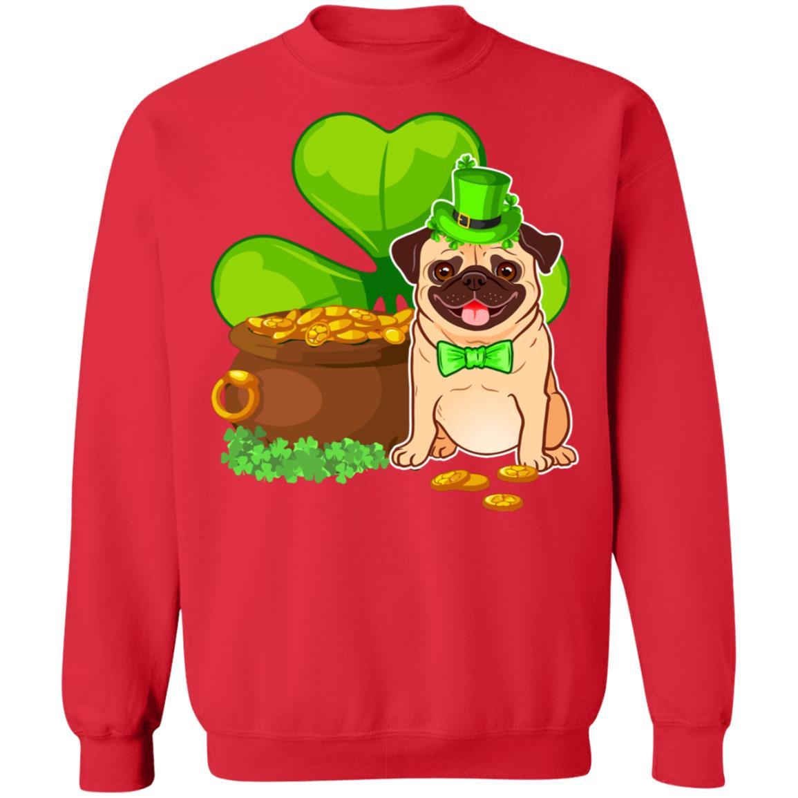 Pug St Patrick's Day Irish Dog Lover Funny Gifts-T-Shirt & Hoodie-Crewneck Sweatshirt-Red