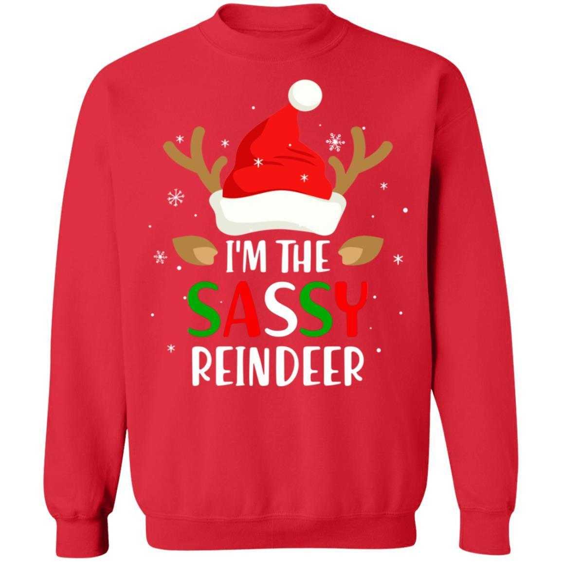 I'm The Sassy Reindeer Matching Family Christmas-T-Shirt & Sweatshirt-Crewneck Sweatshirt-Red