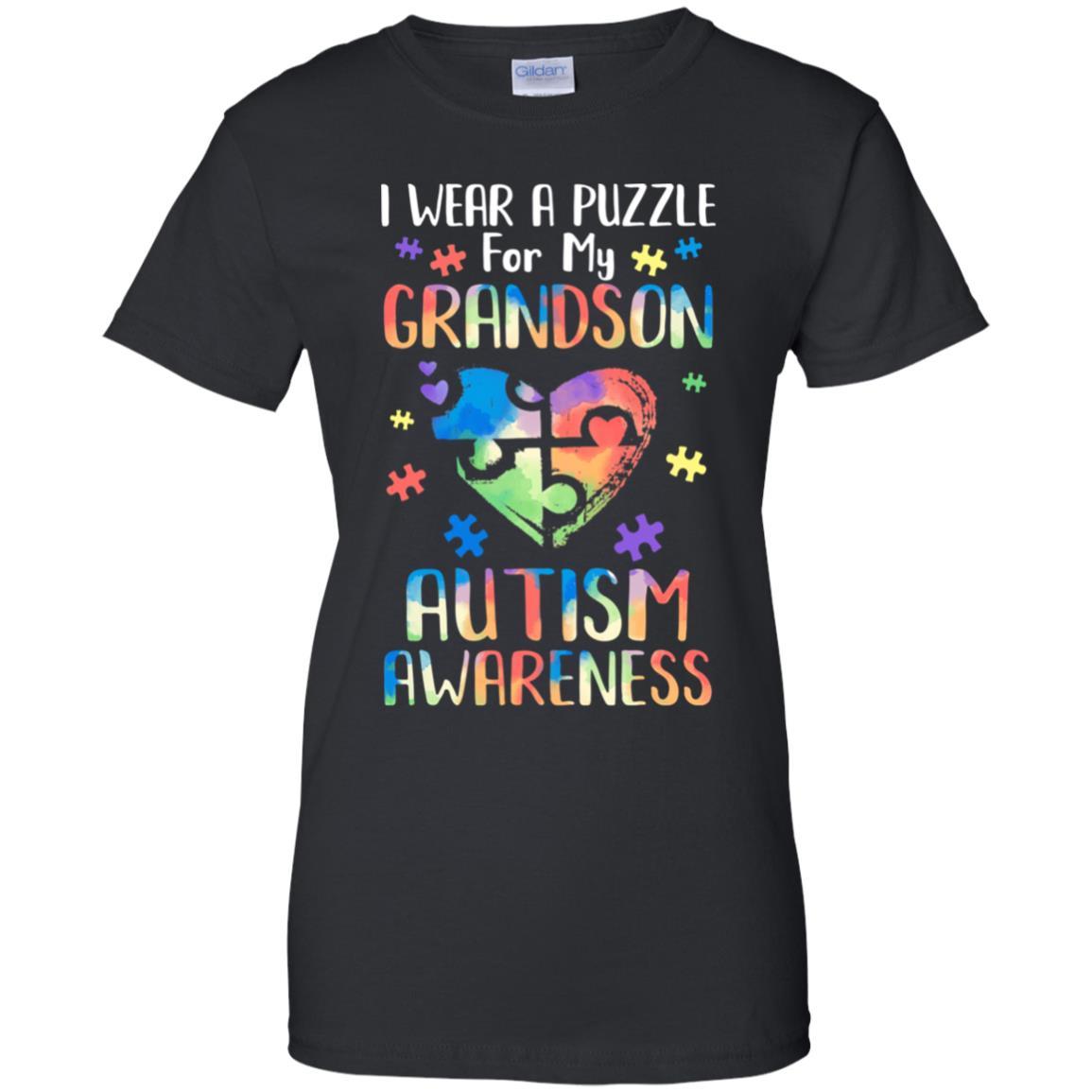 I Wear A Puzzle For My Grandson Autism Awareness-T-Shirt & Hoodie-Women's T-Shirt-Black