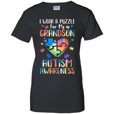 I Wear A Puzzle For My Grandson Autism Awareness-T-Shirt & Hoodie-Women's T-Shirt-Black