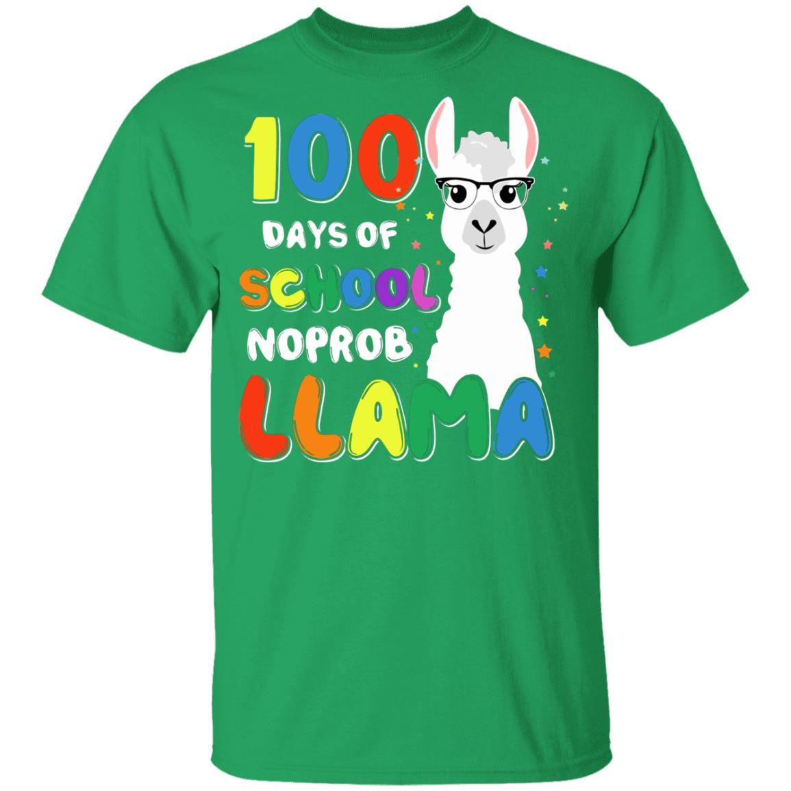 100 Days Of School No Probllama Llama 100Th Day Youth-Youth Shirt-Youth T-Shirt-Irish Green
