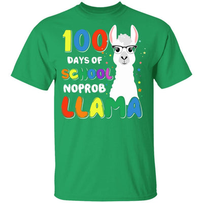 100 Days Of School No Probllama Llama 100Th Day Youth-Youth Shirt-Youth T-Shirt-Irish Green