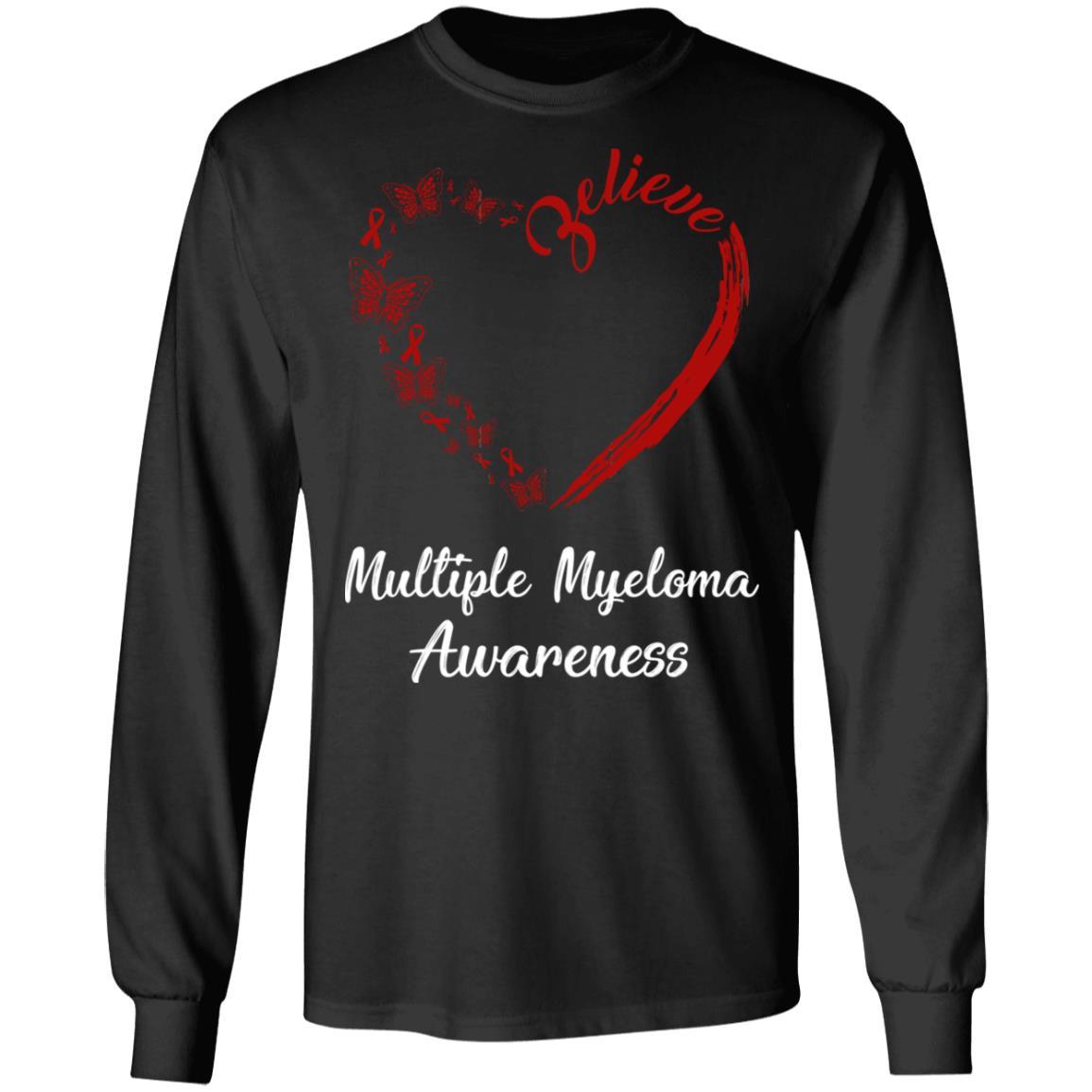 Butterfly Believe Multiple Myeloma Awareness Ribbon Gifts-T-Shirt & Hoodie-Long Sleeve T-Shirt-Black